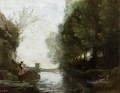 Le cours deau a la tour carree plein air Romanticism Jean Baptiste Camille Corot